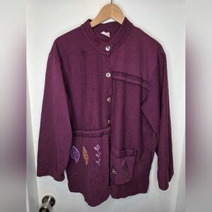 Focus Purple Cotton Button Up   Shirt With Pockets. Sm.
